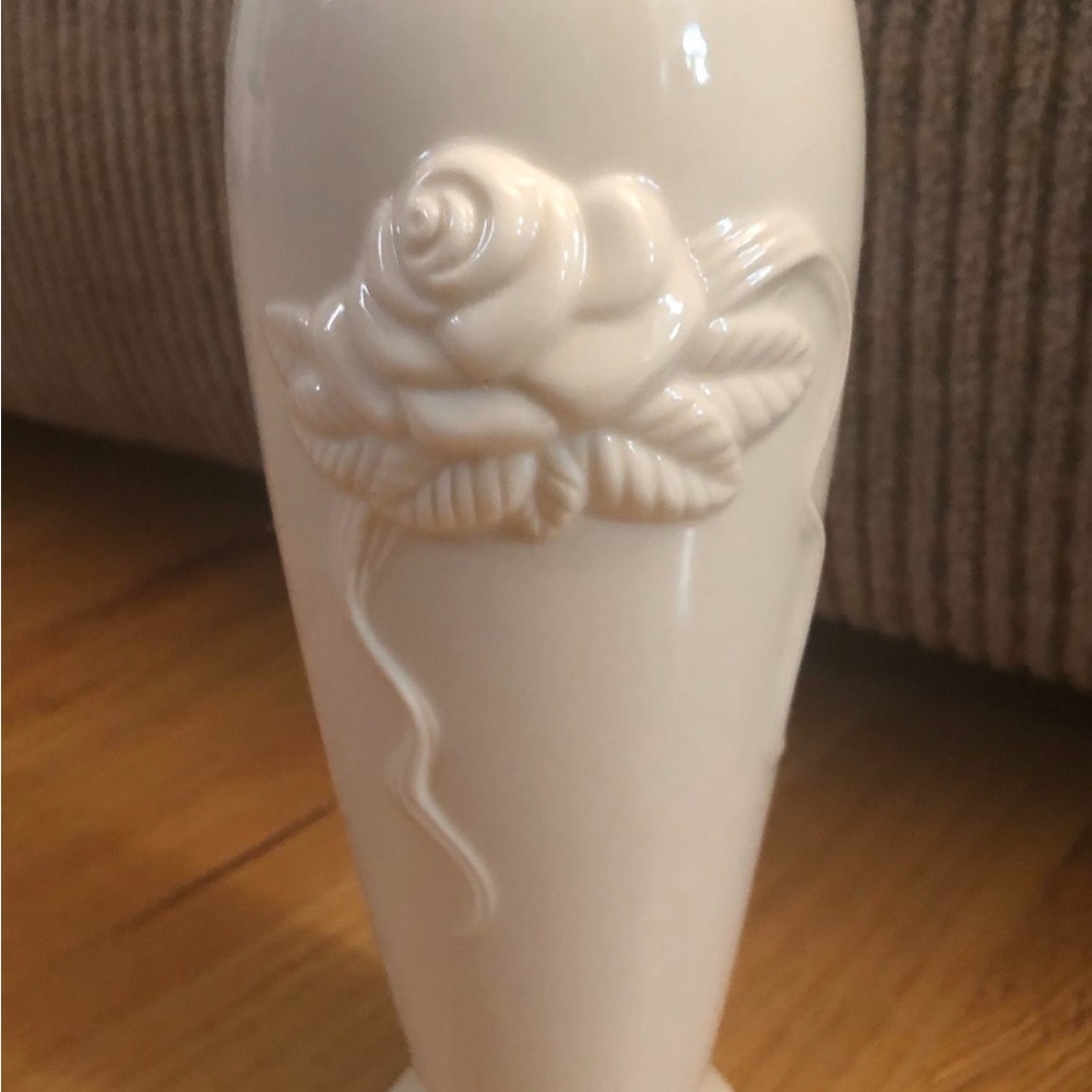 Lenox Porcelain Vase Gold Trim Raised Embossed Rose Shape 7 1/2" Tall